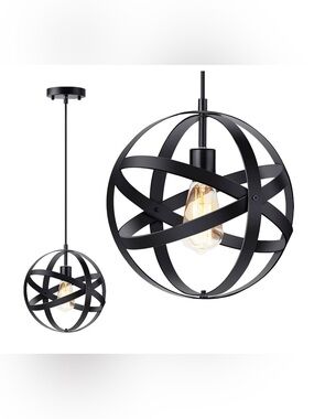 Modern Black Orb Pendant Light - adjustable kitchen dining entry light